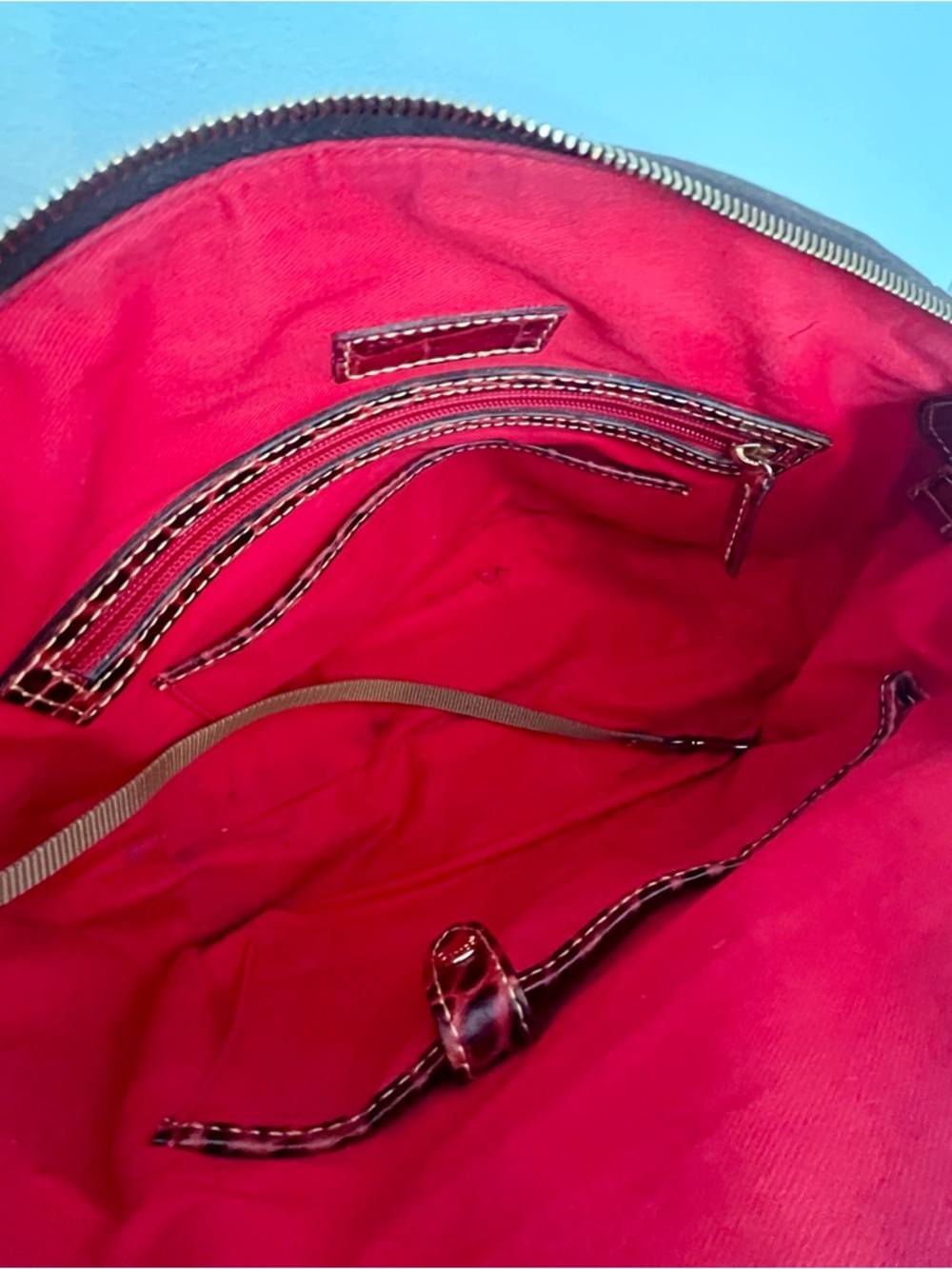 Dooney & Bourke Red Croc-Embossed Satchel with Gold Hardware - Picture 10 of 14
